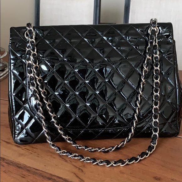 Maxi Chanel Double FlapBag Quilted Patent Black - Picture 2 of 5